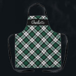 Green Black Watch Plaid Personalised Holiday Apron<br><div class="desc">Festive seasonal holiday apron features a classic hunt green,  white,  and black watch Scottish tartan plaid pattern with modern white script monogram text that can be personalised with a name. Whether you're cooking Christmas dinner,  baking holiday cookies,  or doing dishes,  you'll look stylish this holiday season!</div>