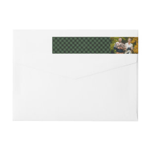 Green & Black Watercolor Plaid Holiday Photo Wrap Around Label