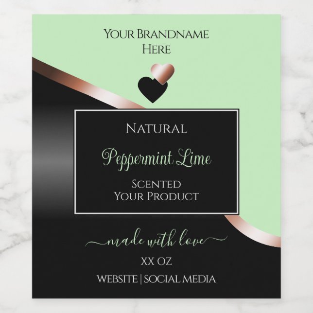 Green Black Wavy Rose Gold Hearts Product Labels (Single Label)