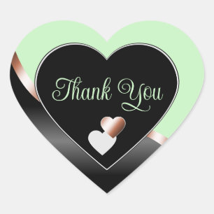 Green Black Wavy Rose Gold with Hearts Thank You Heart Sticker