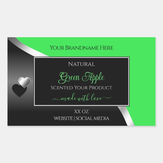 Green Black Wavy Silver Cute Hearts Product Labels (Front)