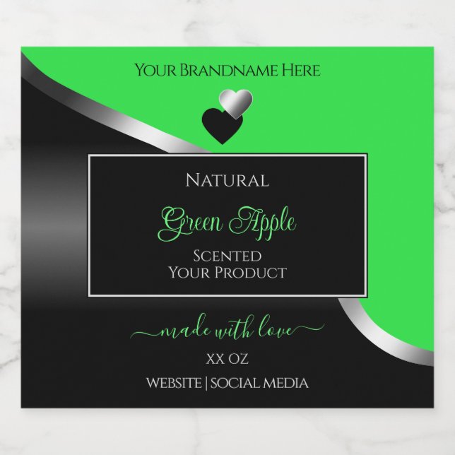 Green Black Wavy Silver Cute Hearts Product Labels (Single Label)