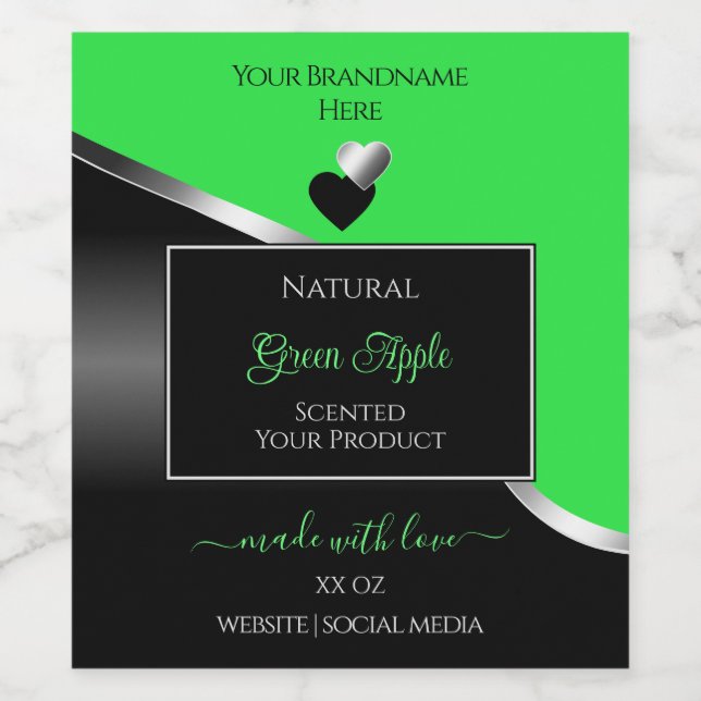 Green Black Wavy Silver Cute Hearts Product Labels (Single Label)