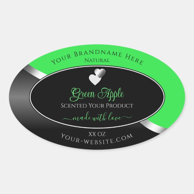 Green Black Wavy Silver Cute Hearts Product Labels (Front)