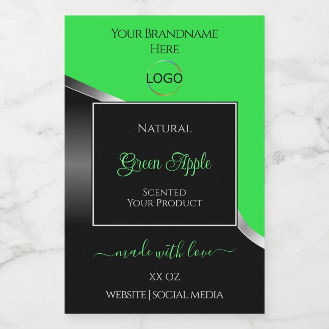 Green Black Wavy Silver with Logo Product Labels (Single Label)