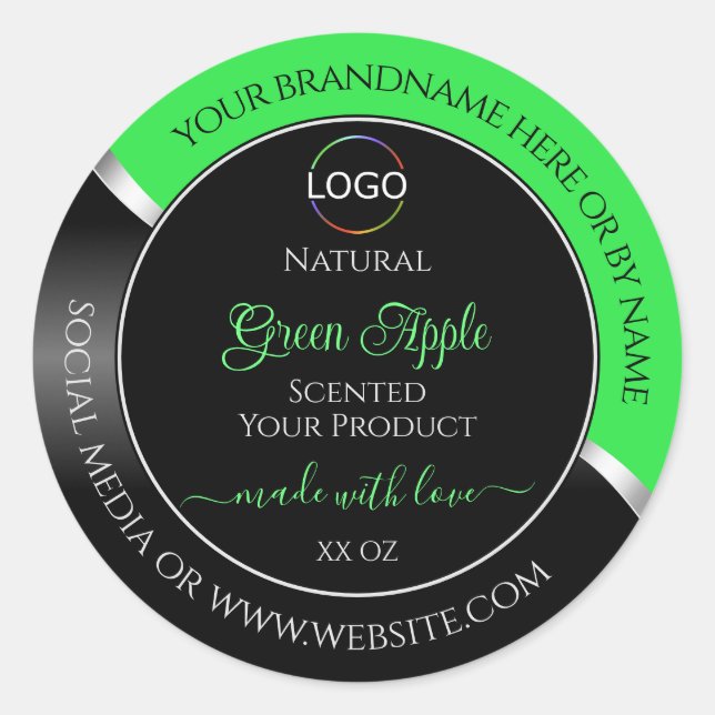 Green Black Wavy Silver with Logo Product Labels (Front)