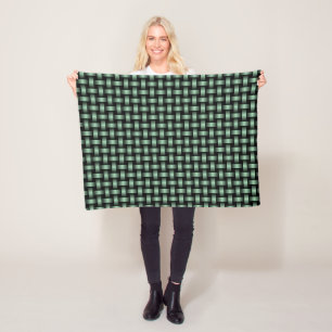 Green Black Weave Pattern Fleece Blanket