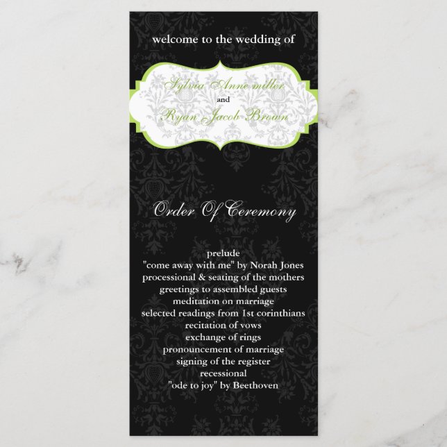 green black Wedding program Programme (Front)