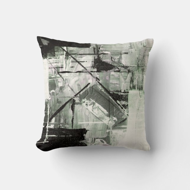 Green/Black/White Abstract Decor Pillow (Front)