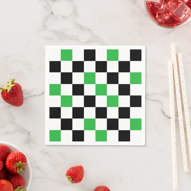 Green Black White Checkered Pattern Design  Napkin (Insitu)