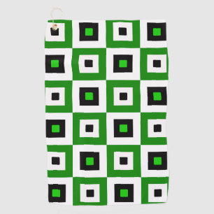 Green Black White Checkered Squares Pattern Golf Towel