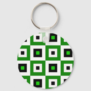 Green Black White Checkered Squares Pattern Key Ring