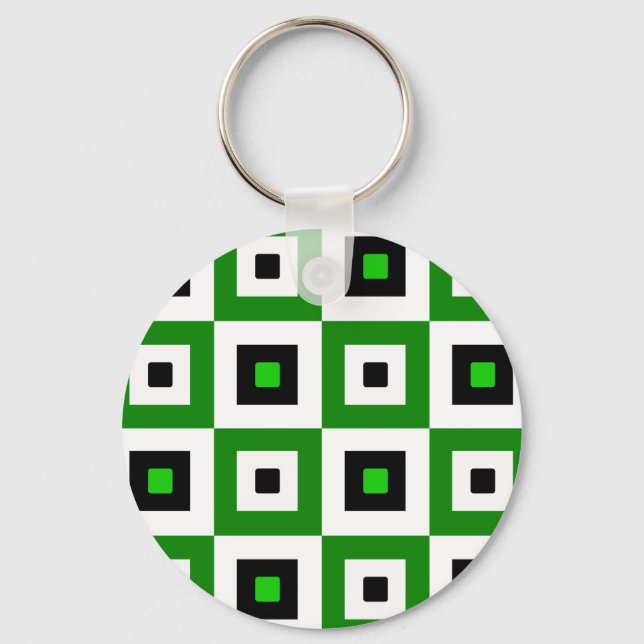 Green Black White Checkered Squares Pattern Key Ring (Front)