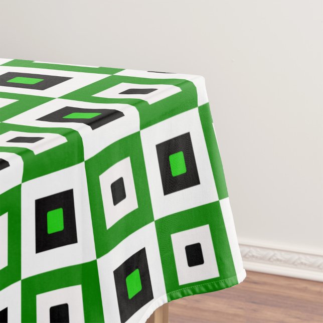 Green Black White Checkered Squares Pattern Tablecloth (Creator Uploaded)