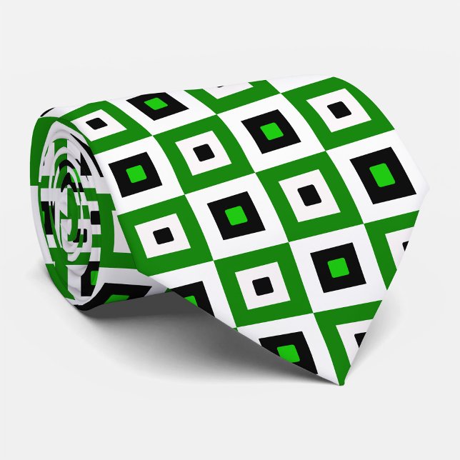 Green Black White Checkered Squares Pattern Tie (Creator Uploaded)