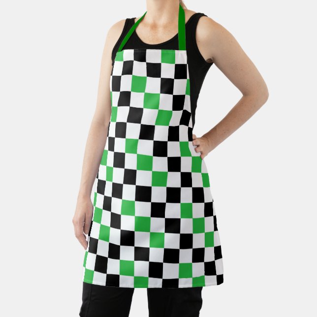Green Black White Chequered Pattern Design  Apron (Insitu)
