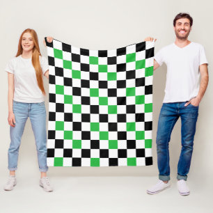 Green Black White Chequered Pattern Design Fleece Blanket