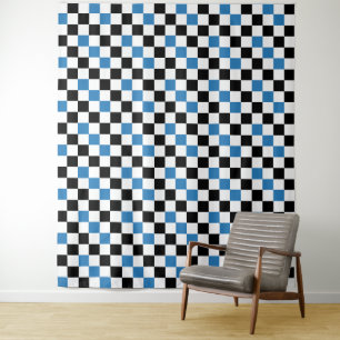 Green Black White Chequered Pattern Design Tapestry