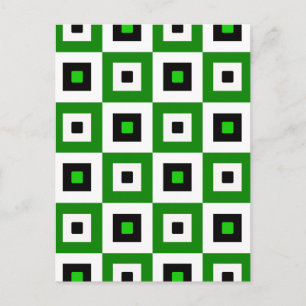 Green Black White Chequered Squares Pattern Postcard