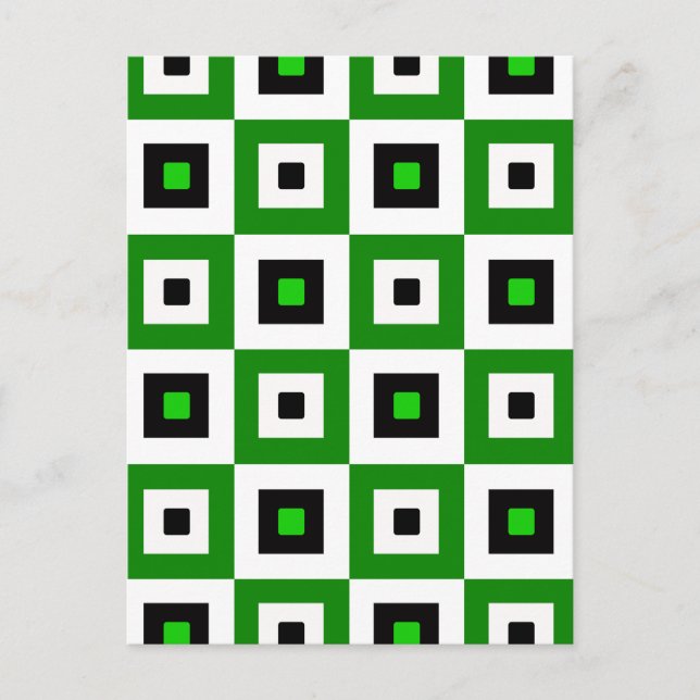Green Black White Chequered Squares Pattern Postcard (Front)
