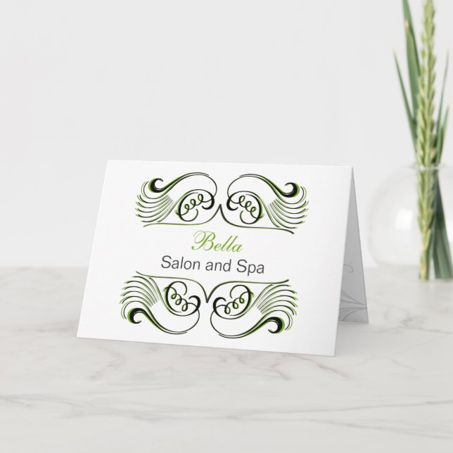green  black & white Chic Business Thank You Cards (Front)