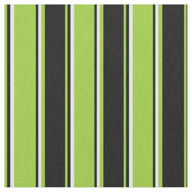Green, Black & White Coloured Stripes Fabric (Close Up)