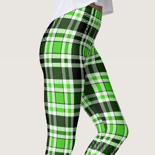 Green Black White Flannel Tartan Pattern Design Leggings