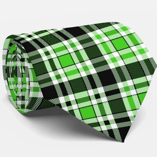 Green Black White Flannel Tartan Pattern Design  Tie (Creator Uploaded)
