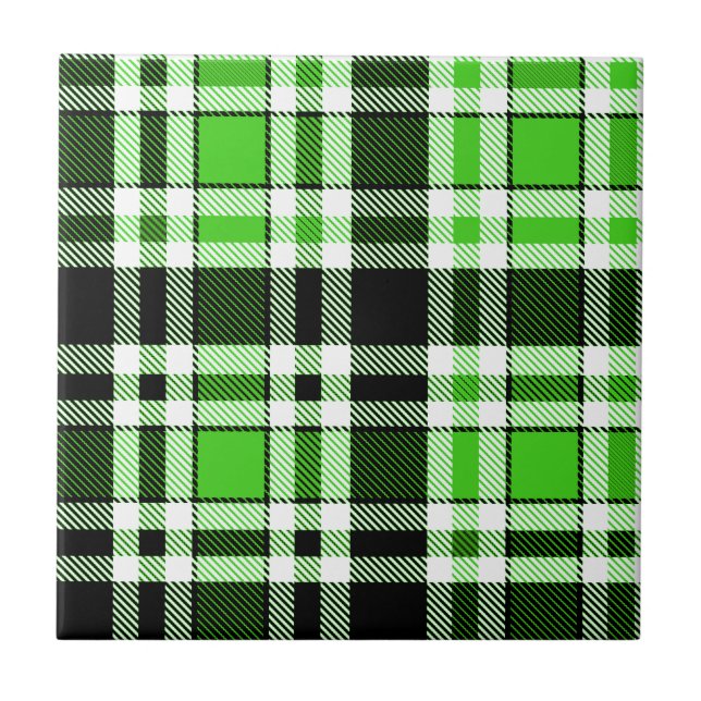 Green Black White Flannel Tartan Pattern Design  Tile (Front)