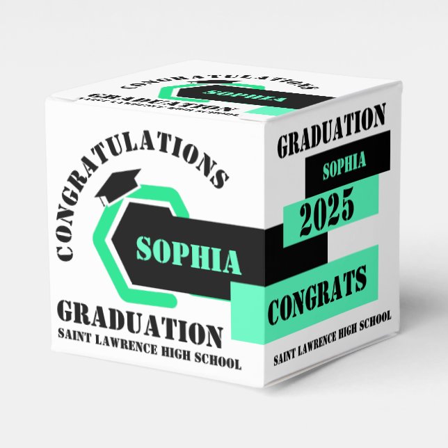 Green Black White Graduation 2025 Custom Party  Favour Box (Front Side)