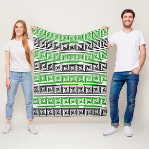 Green Black White Greek Key Fret Pattern Design Fleece Blanket