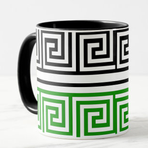 Green Black White Greek Key Fret Pattern Design  Mug