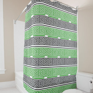 Green Black White Greek Key Fret Pattern Design  Shower Curtain