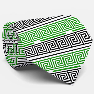 Green Black White Greek Key Fret Pattern Design  Tie