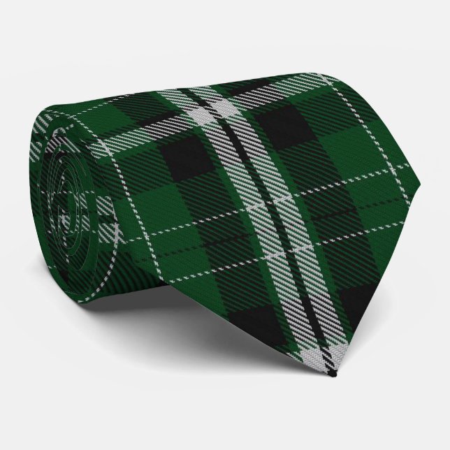 Green Black White Large Plaid Tartan Flannel Tie (Rolled)