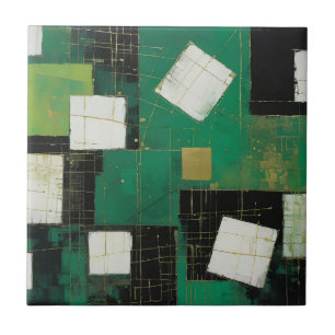 Green Black White Masterpiece in Squares Tile