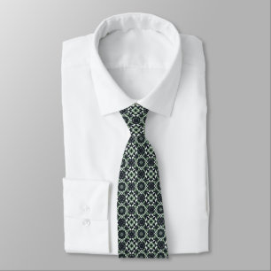 Green, Black & White Moroccan Pattern Tie