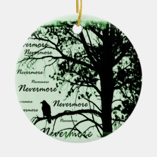 Green Black & White Nevermore Raven Silhouette Ceramic Tree Decoration