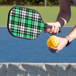 Green Black White Plaid Tartan Pattern Design Pickleball Paddle