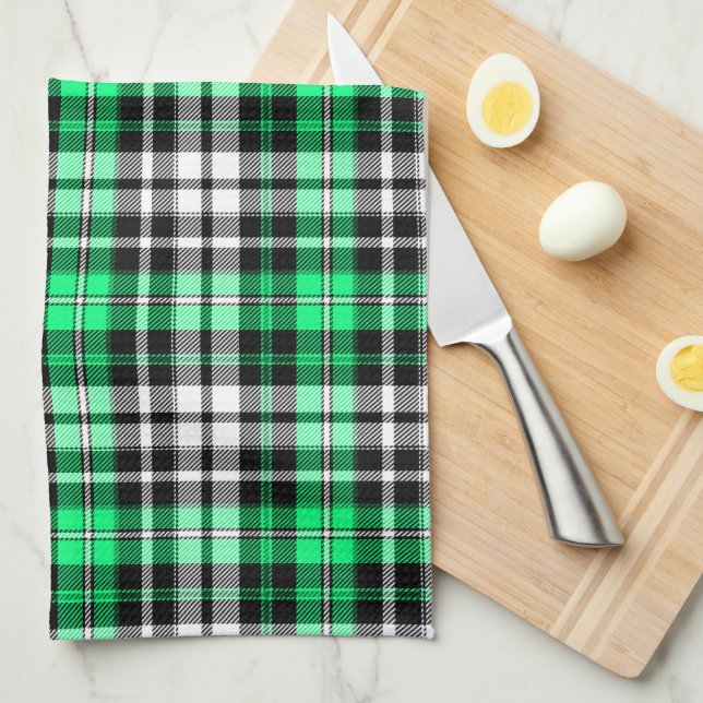 Green Black White Plaid Tartan Pattern Design  Tea Towel (Quarter Fold)