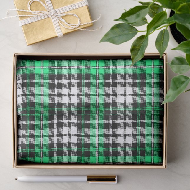 Green Black White Plaid Tartan Pattern Design  Tissue Paper (Gift)