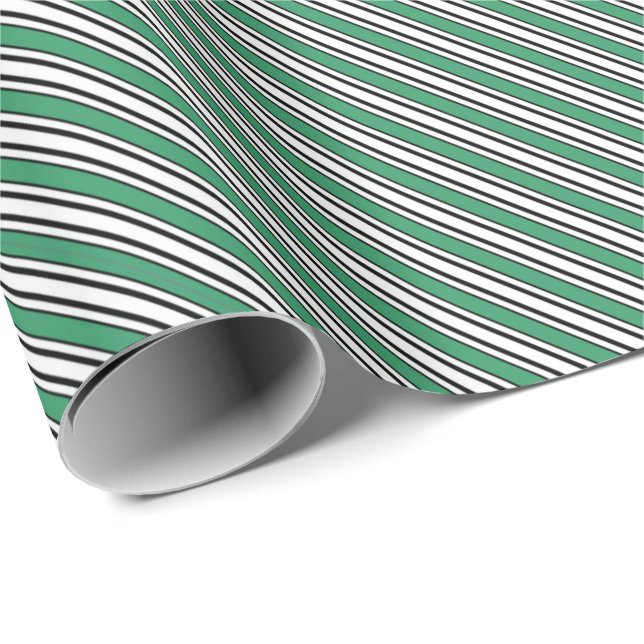 Green Black White Stripes Masculine Aesthetic Wrapping Paper (Roll Corner)