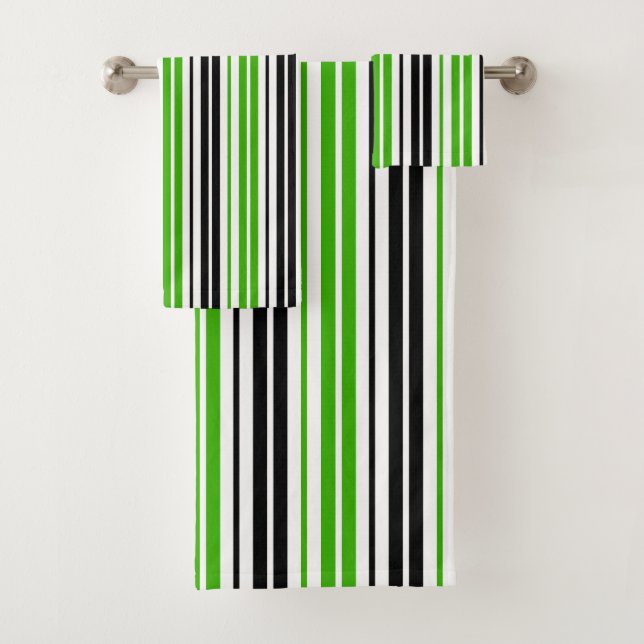 Green Black White Stripes Pattern Design  Bath Towel Set (Insitu)