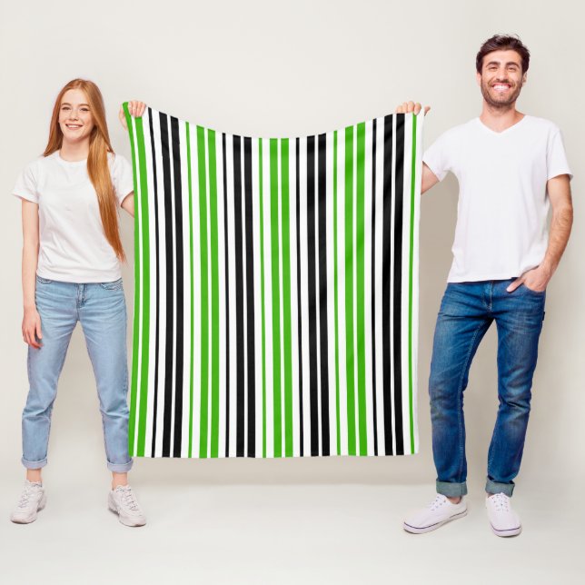 Green Black White Stripes Pattern Design  Fleece Blanket (In Situ)