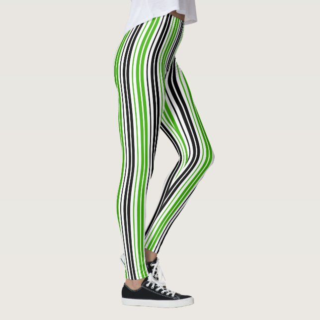 Green Black White Stripes Pattern Design  Leggings (Right)