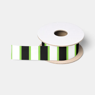 Green, Black & White Stripes Satin Ribbon