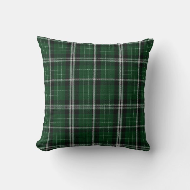 Green Black White Tartan Plaid Cushion (Front)