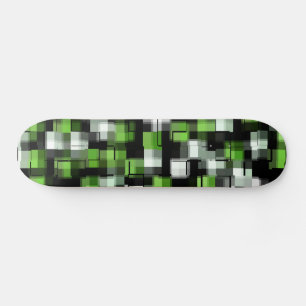 Green Black White Trendy Plaid Pattern  Skateboard