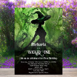 Green Black Witch Wicked One Girl First Birthday Invitation<br><div class="desc">Painted Wickedly Good Witch Green Black Wicked One Girl First Birthday Invitation - This invitation features a green and black painting of a witch in an enchanted forest. On the back it says "A wickedly good 1st birthday awaits". With vintage style font. Customise this editable girl's first birthday party invitation...</div>