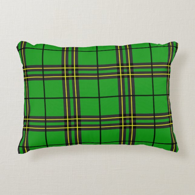 Green Black Yellow Tartan Decorative Cushion (Front)